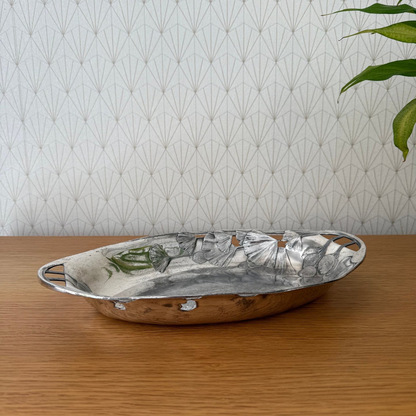 French Art Nouveau Silver Plated Serving Tray Ginkgo Leaves 1807254 Unbranded