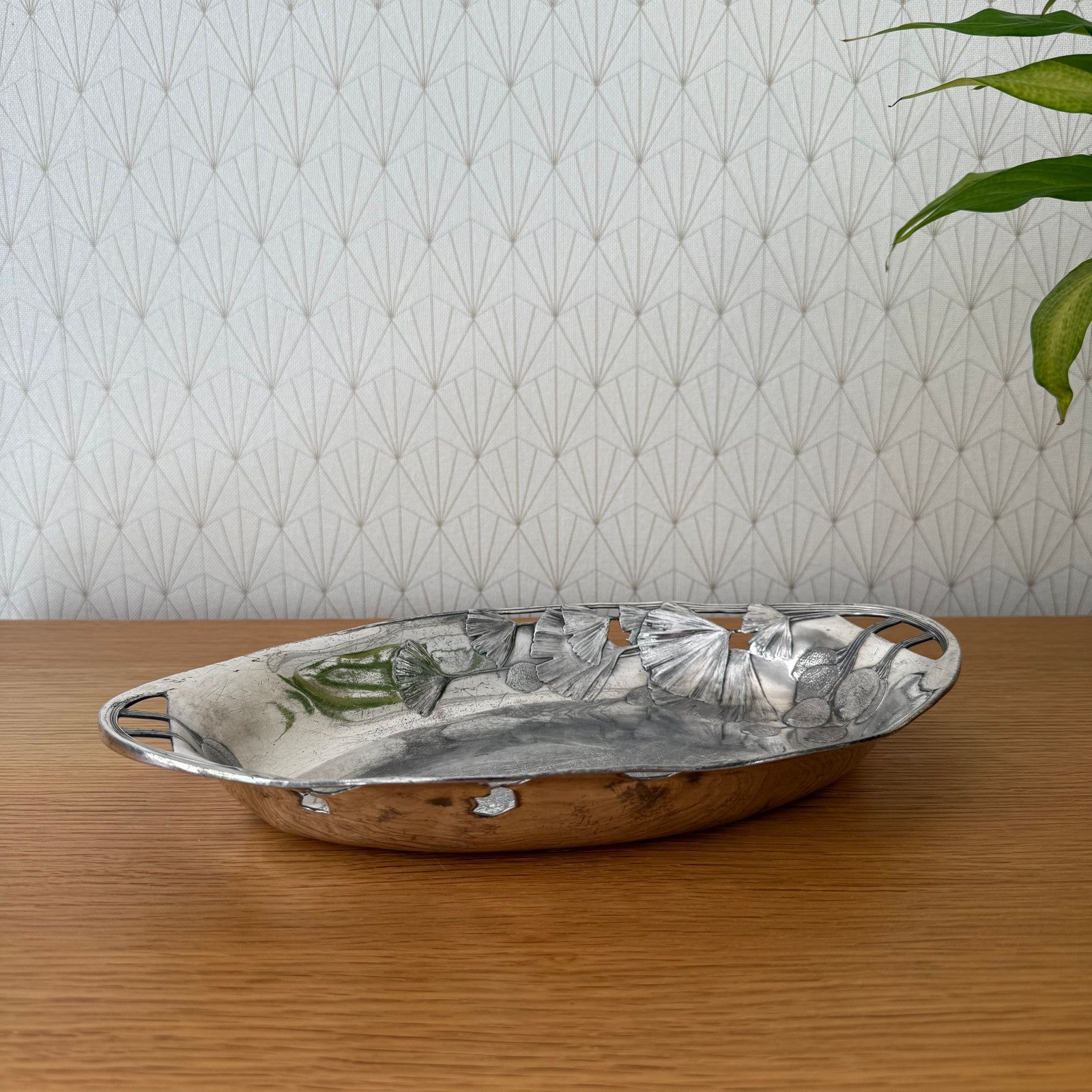 French Art Nouveau Silver Plated Serving Tray Ginkgo Leaves 1807254 Unbranded