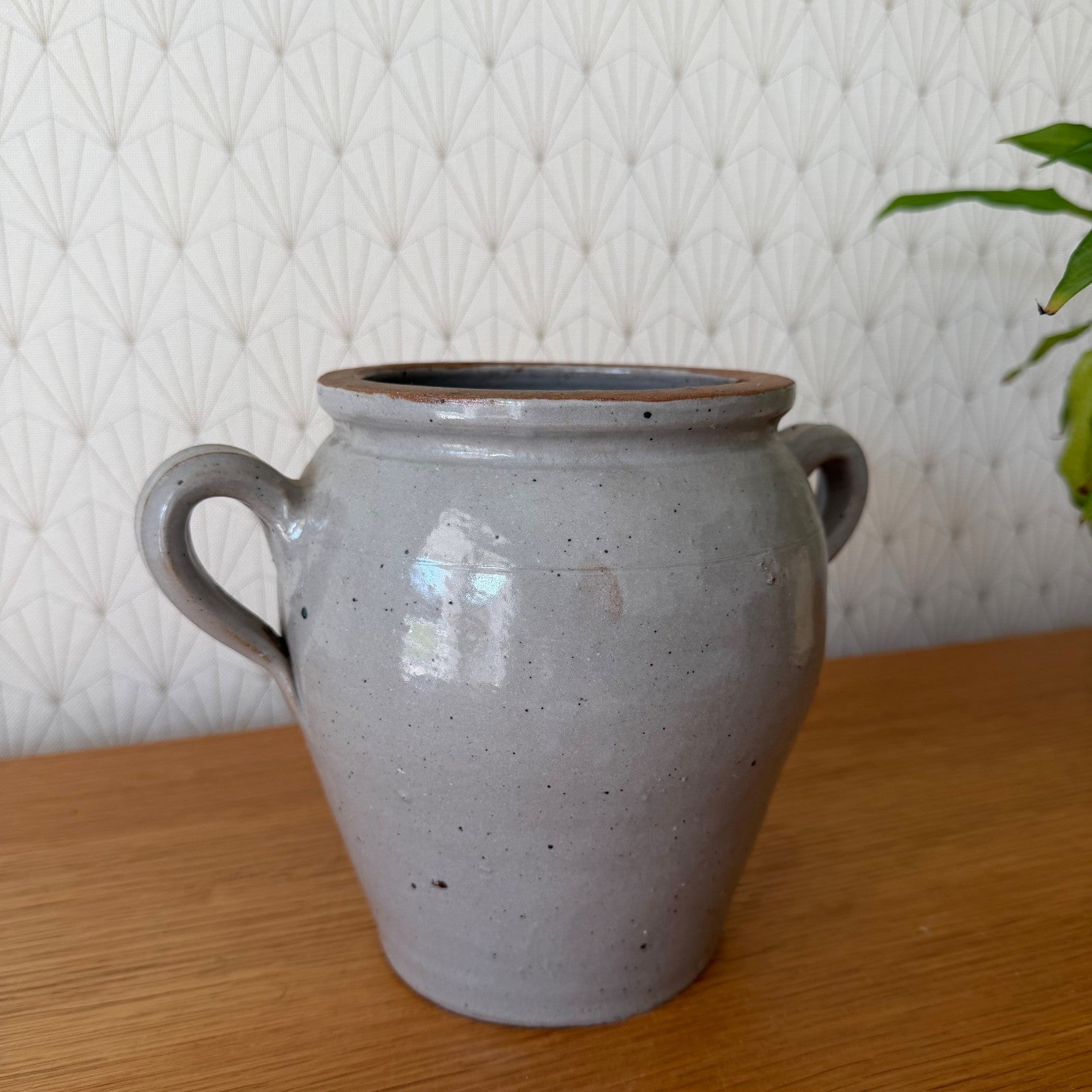 French Confit Pot Grey Stoneware Crock Two Handles Vintage 1812251 Unmarked