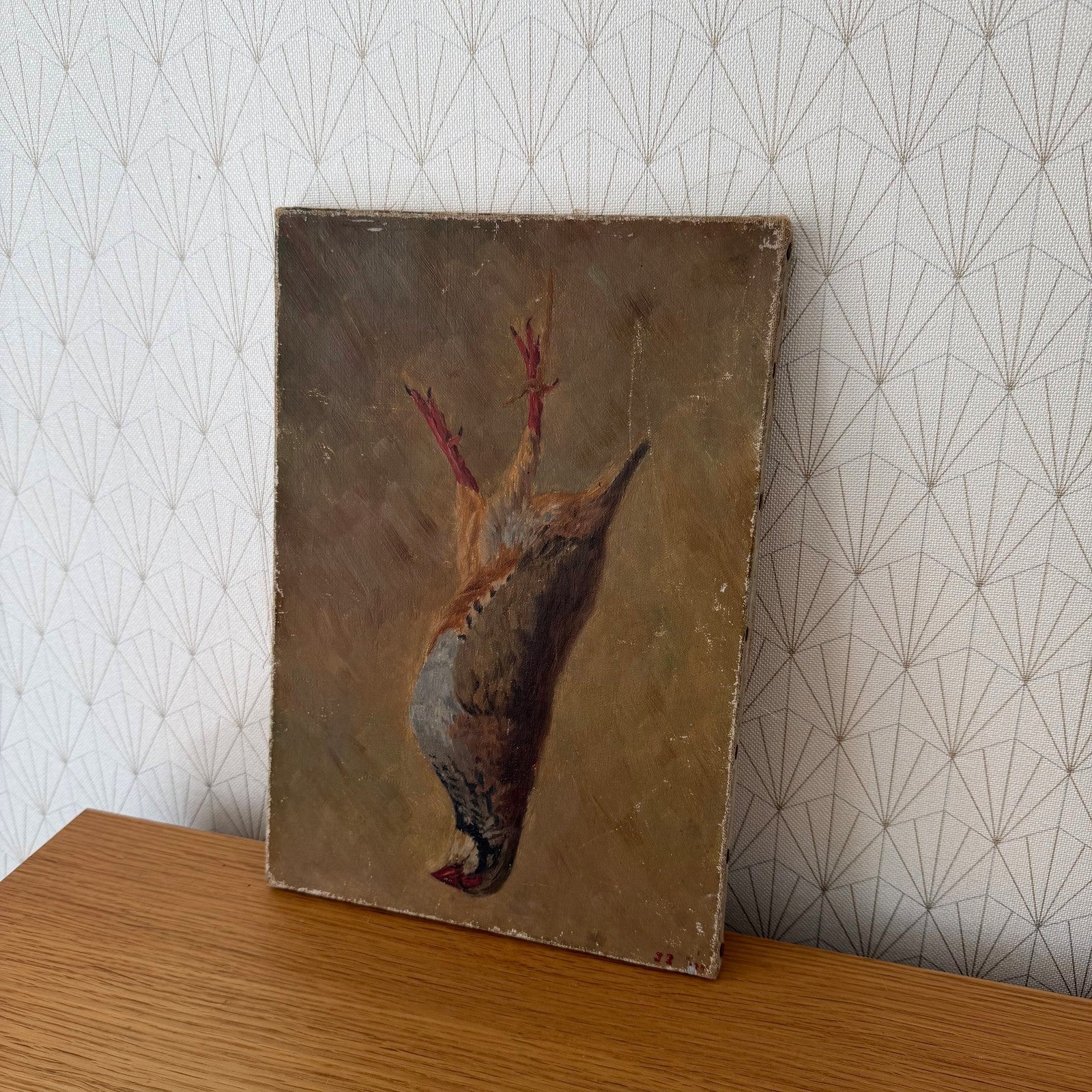Antique French Still Life Oil Painting Dead Bird Canvas Signed 2604262 Fleamarketfrance