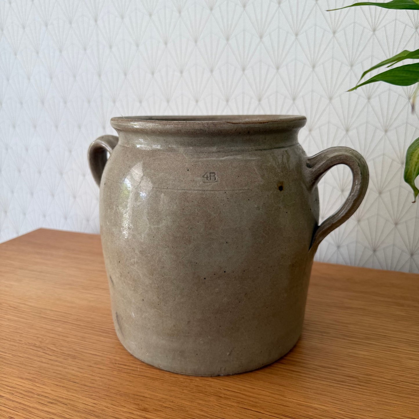 Handmade Glazed Grey Vintage French Confit Grease Pot Stoneware  2307259