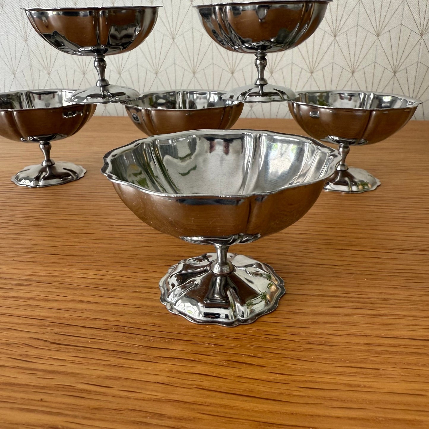 Set Of 6 Vintage Inox European Stainless Goblet Ice Cream Cup 3007258