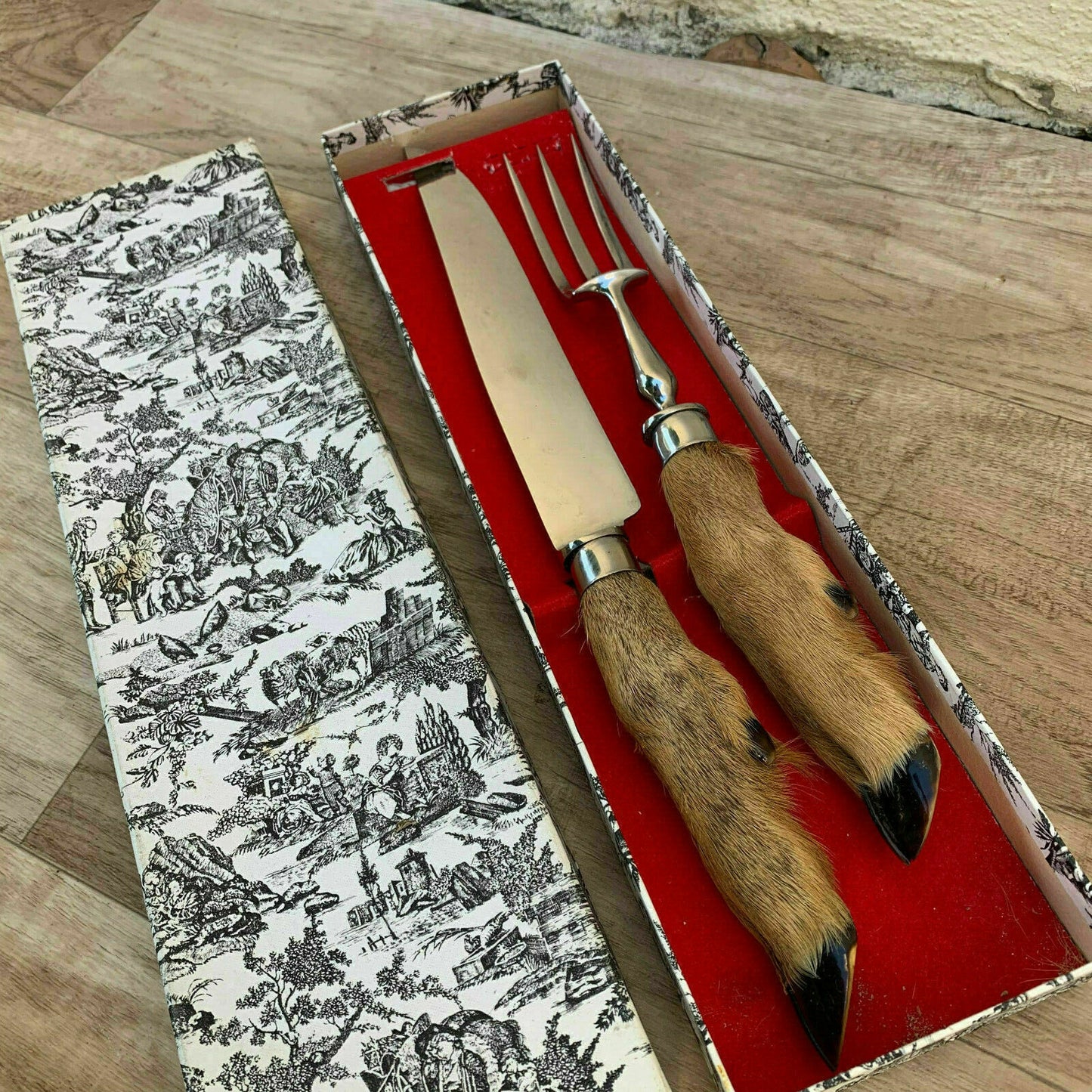 French Carving Set Vintage Wood Handle Meat Knife Fork Box 1810196 Fleamarketfrance