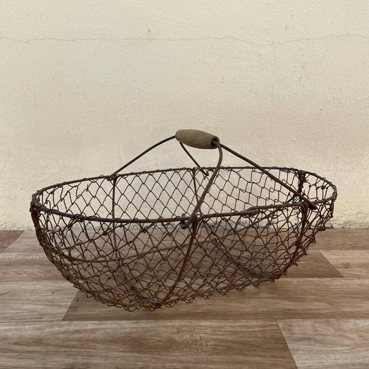 French Wire Market Basket Wood Handle Vintage Garden Vegetable 1604252 Fleamarketfrance
