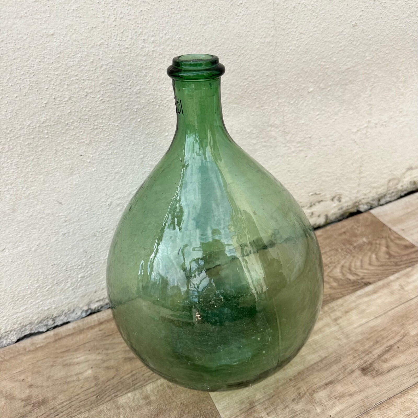 Old French Green Dame Jeanne Demi John Carboy Bottle bonbonne BLOWN 12" 1209242 - Fleamarketfrance