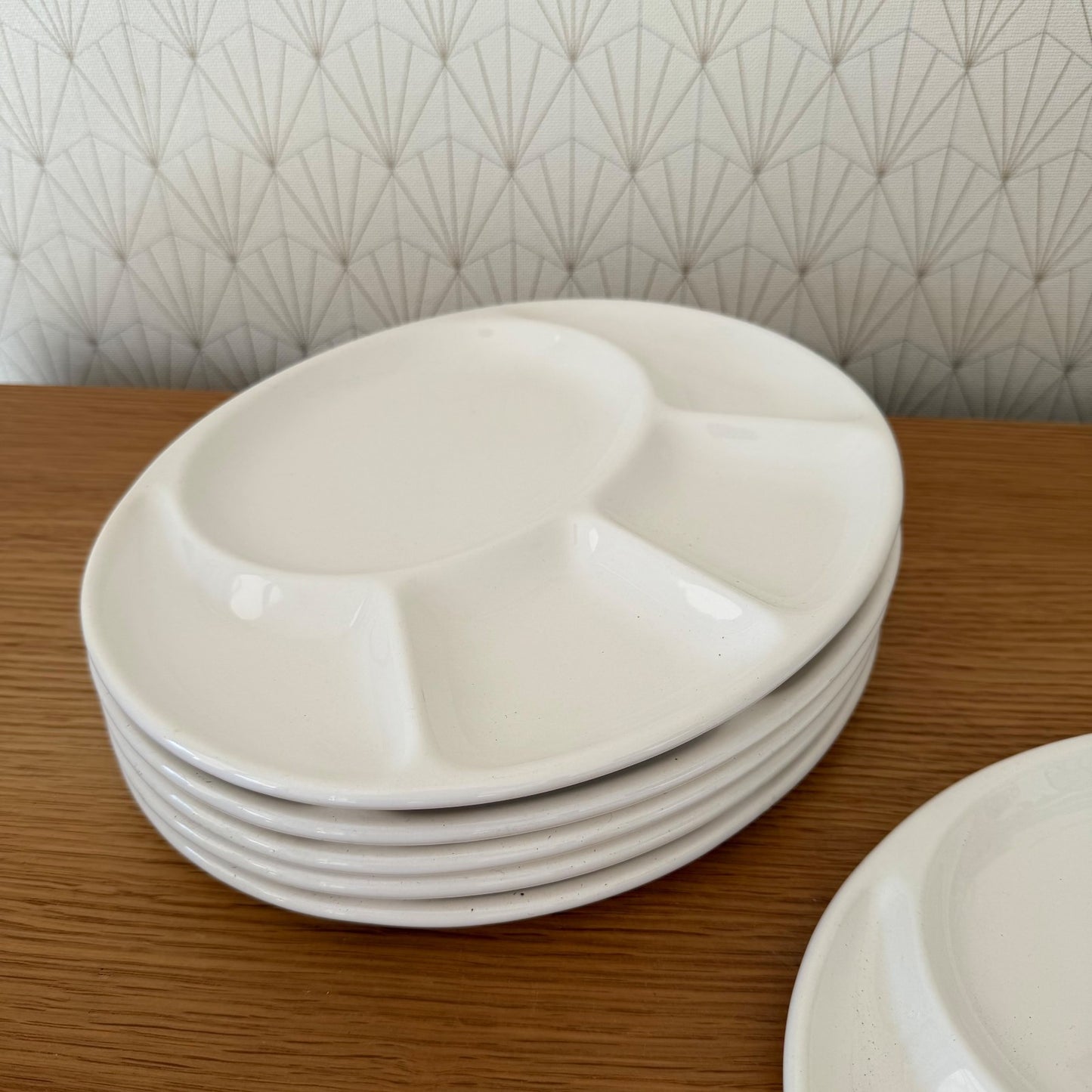 French Fondue Plates White Ceramic Divided Salins Service Set 6 13022610 salins