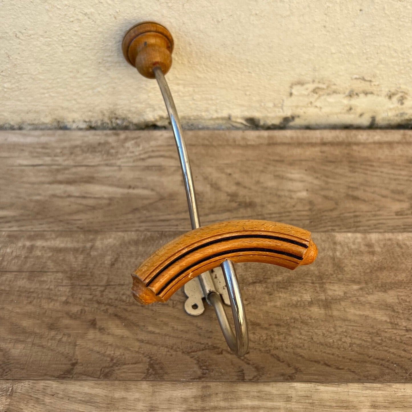 Antique French Coat Hook Hat Hanger metal wood 0903253 - Fleamarketfrance