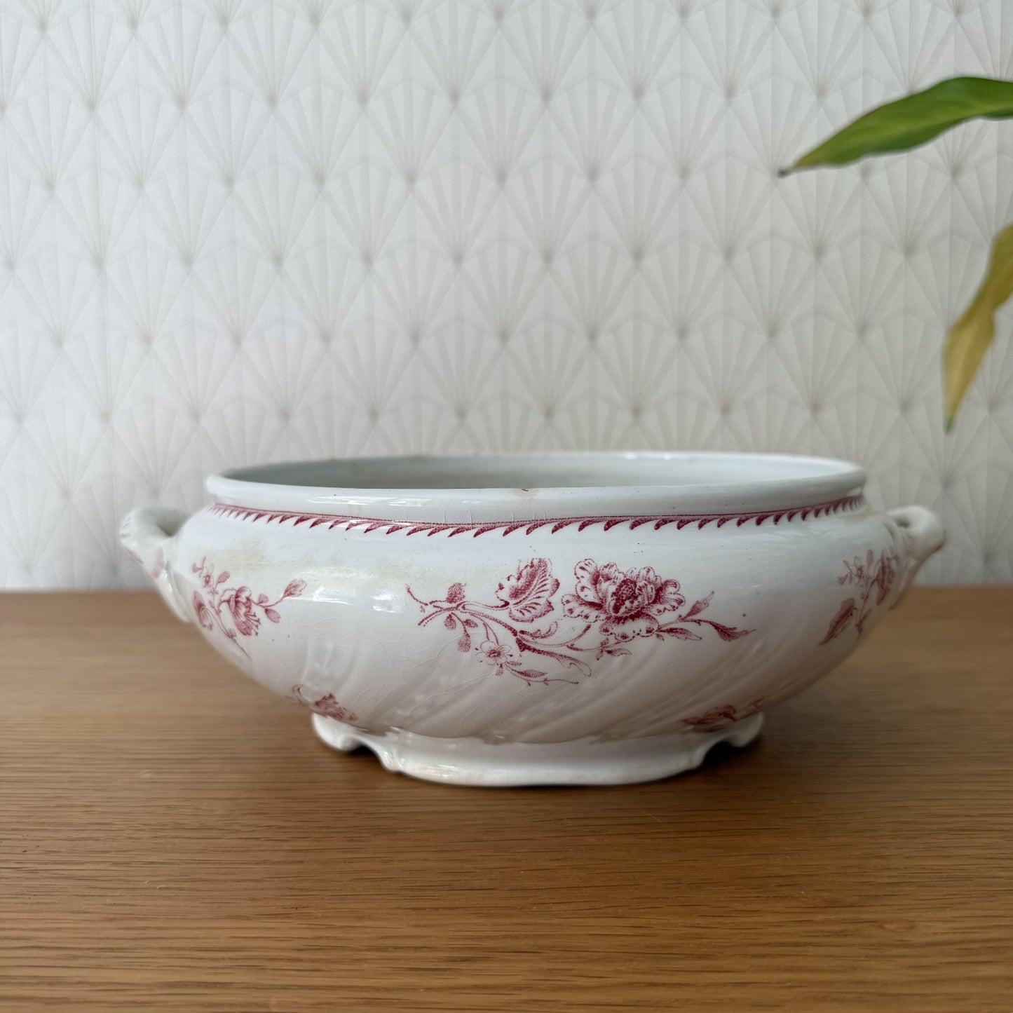 French Luneville Tureen Pink Floral Transferware Earthenware Bowl 03092510 Luneville