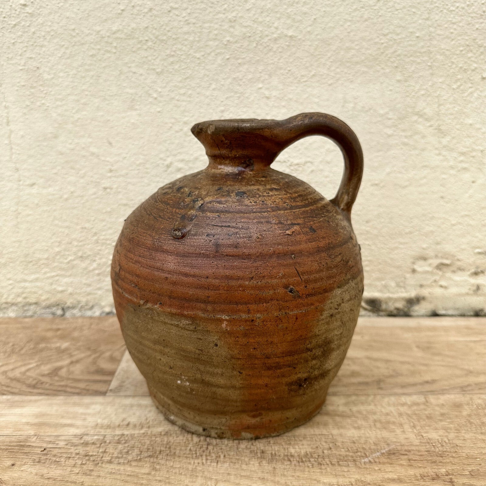 Antique French Stoneware Pitcher 1850s Rustic Brown Pottery Jug 04052320 Unmarked