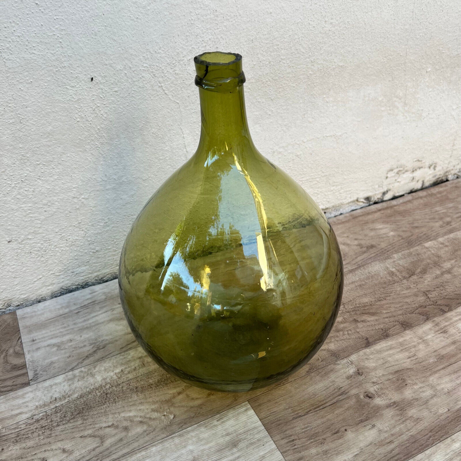 Old French Green Dame Jeanne Demi John Carboy Bottle bonbonne BLOWN 13" 29052412 - Fleamarketfrance