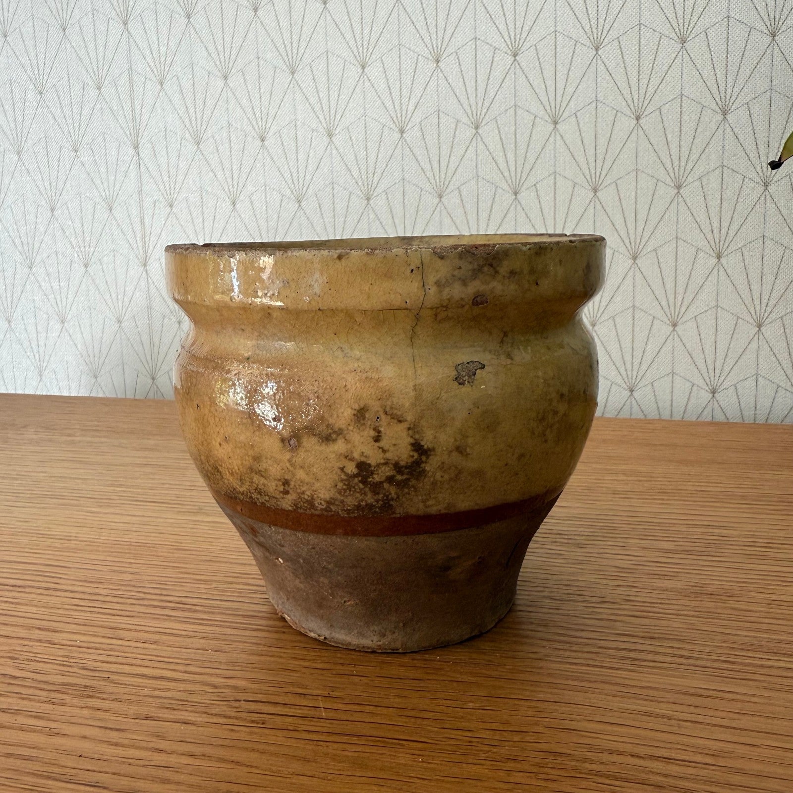 HANDMADE GLAZED YELLOW ANTIQUE FRENCH CONFIT JAM POT SMALL TERRACOTTA 0809254 Unmarked