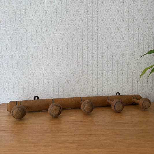 Antique Wooden French Coat Hook Hat 5 Pegs Hanger Faux Bamboo rack 0407253