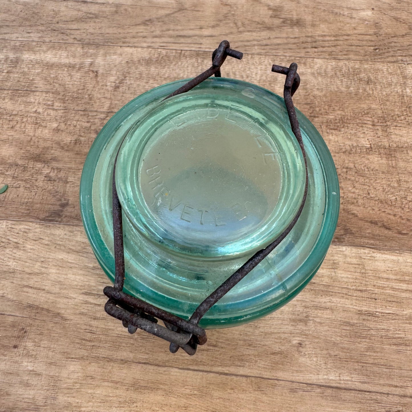 Vintage French Canning Jar La Lorraine Green Glass Wire Bail Closure 0603261 La Lorraine
