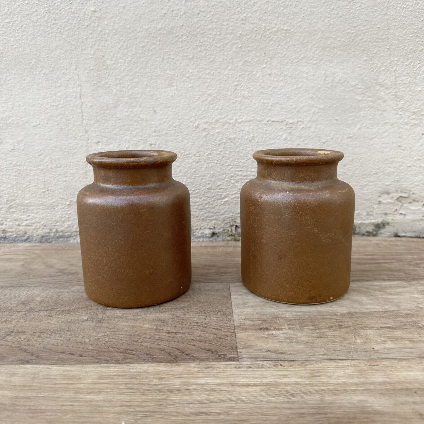 2 HANDMADE FRENCH GLAZED BROWN ANTIQUE STONEWARE MUSTARD POTS 1209246 - Fleamarketfrance