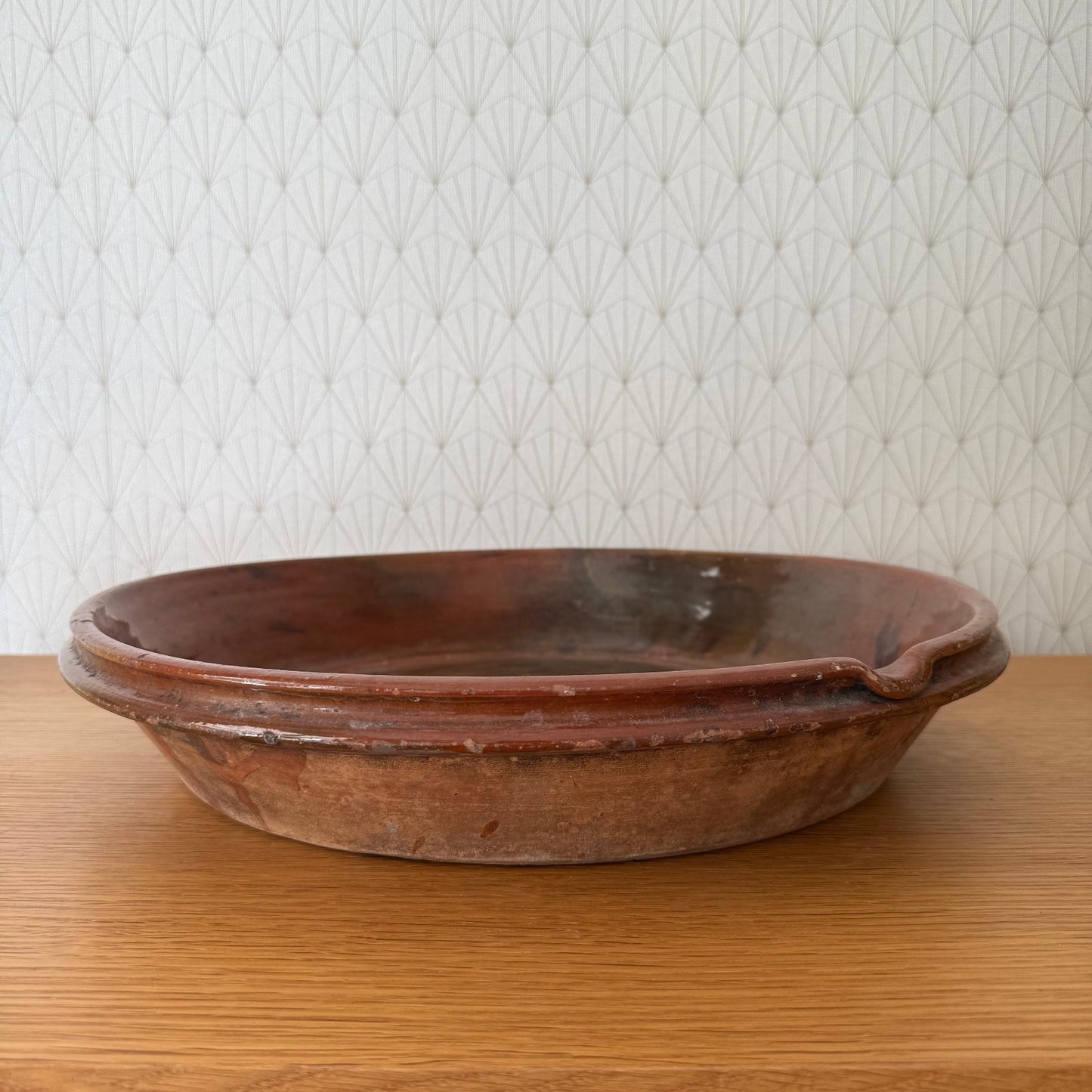 Large French 16 1/4 pottery Brown Fruit bowl Provence Vintage Tian 04072512