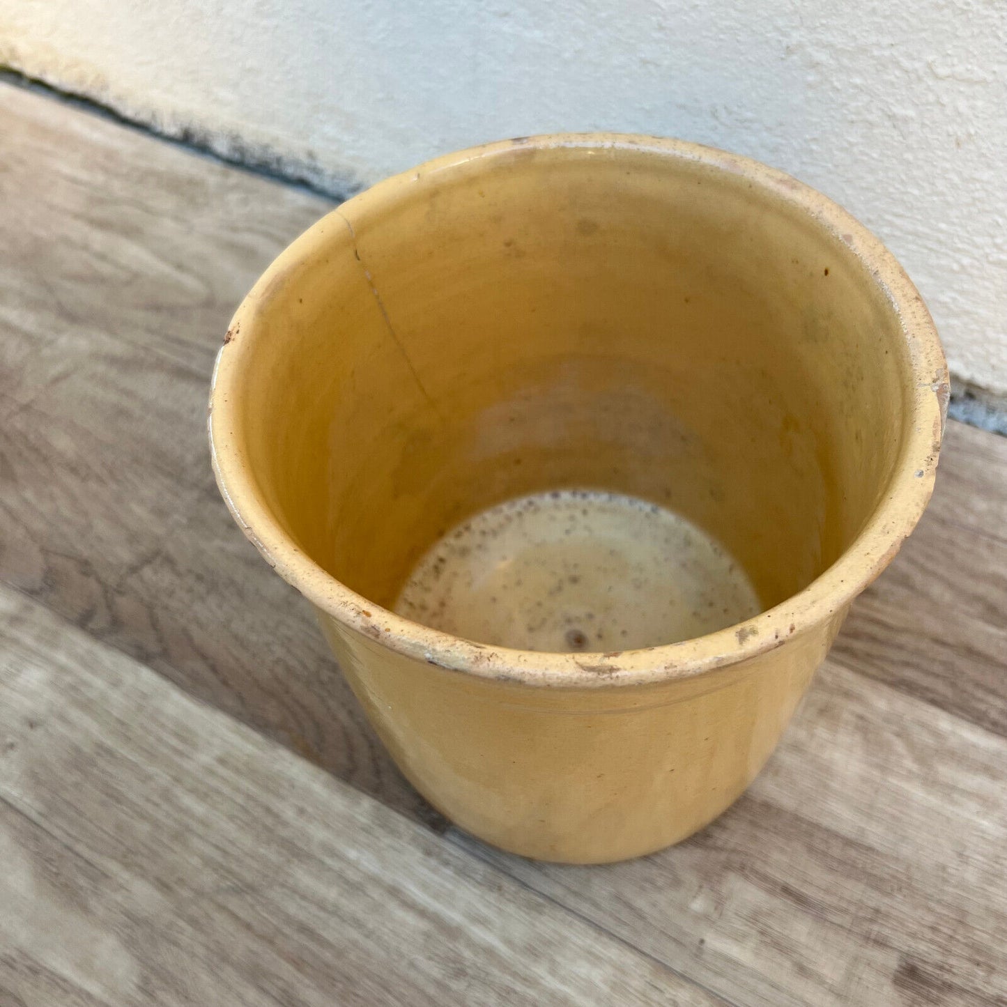 HANDMADE GLAZED YELLOW ANTIQUE FRENCH CONFIT JAM POT BIG TERRACOTTA 0610225 - Fleamarketfrance