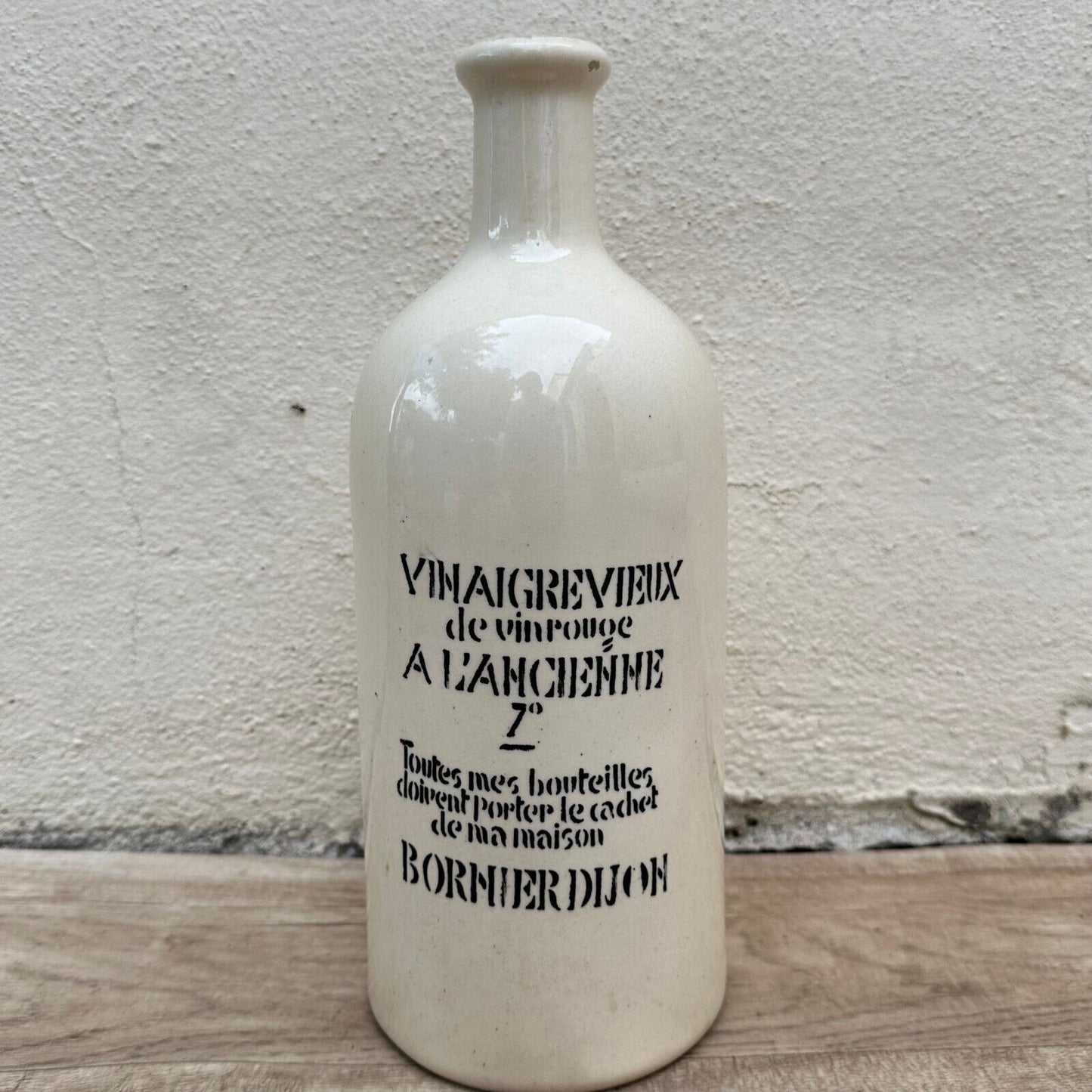 HANDMADE GLAZED GREY FRENCH VINEGAR BOTTLE DIJON STONEWARE 1611232 - Fleamarketfrance