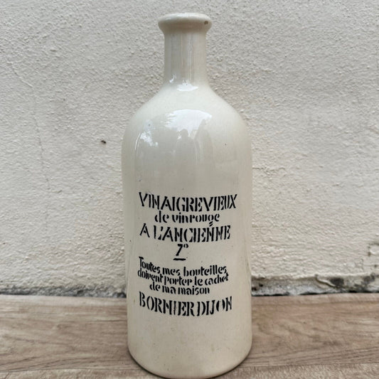 HANDMADE GLAZED GREY FRENCH VINEGAR BOTTLE DIJON STONEWARE 1611232 - Fleamarketfrance