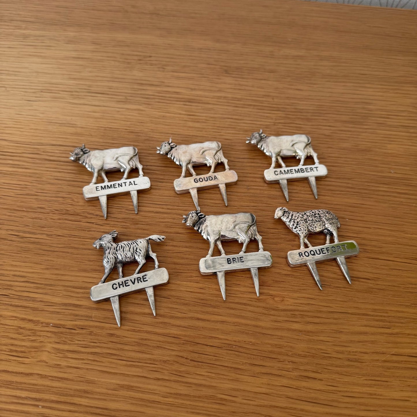 Vintage French Silverplate Cheese Markers Flags Tags Set of 6 10062617 Unbranded