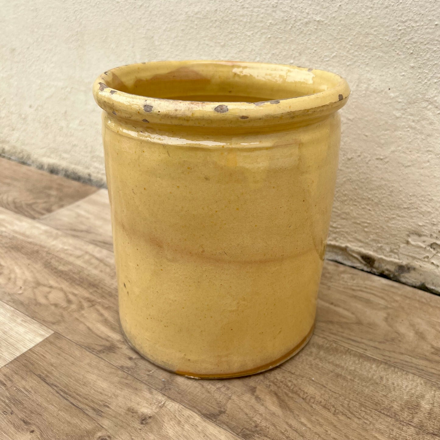 French Confit Pot Antique Yellow Glazed Terracotta 8.5" Kitchen 22042226 Unmarked