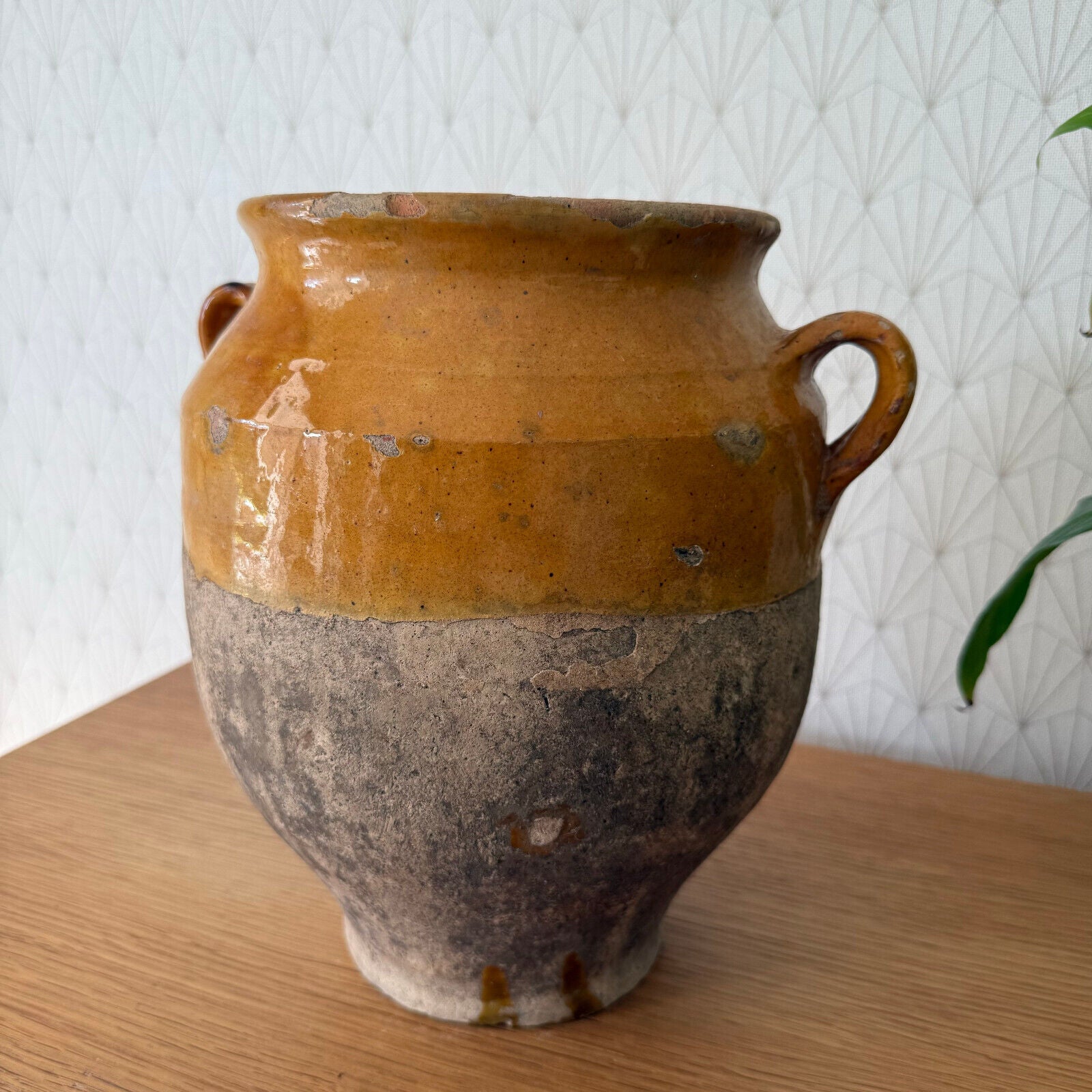 RARE 10 1/4" HANDMADE GLAZED TERRA COTTA ANTIQUE FRENCH CONFIT POT VASE 1101252 - Fleamarketfrance