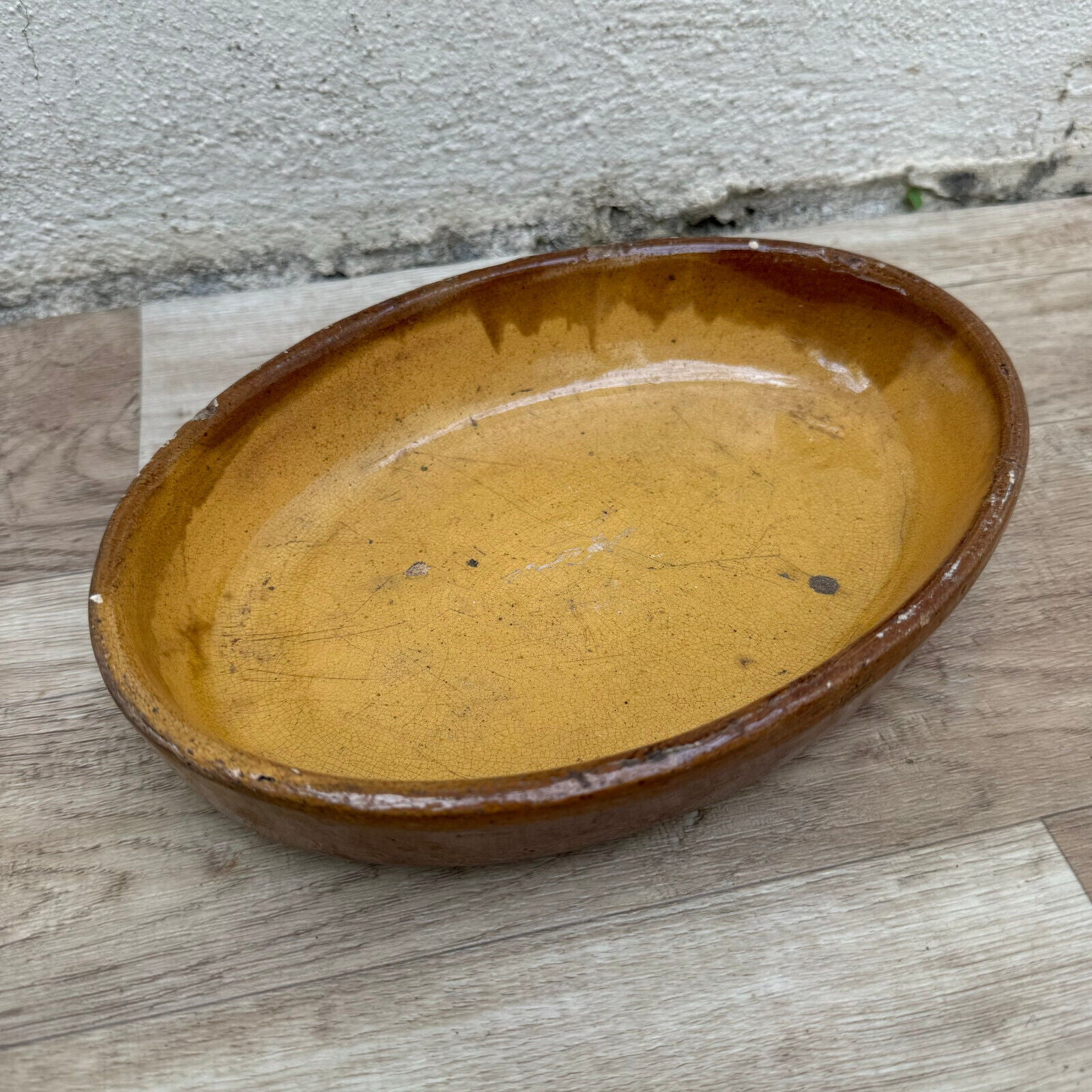Vintage France Handmade French Bakeware 9” terrine plate gratin oval 19092410 La Bourguignonne France