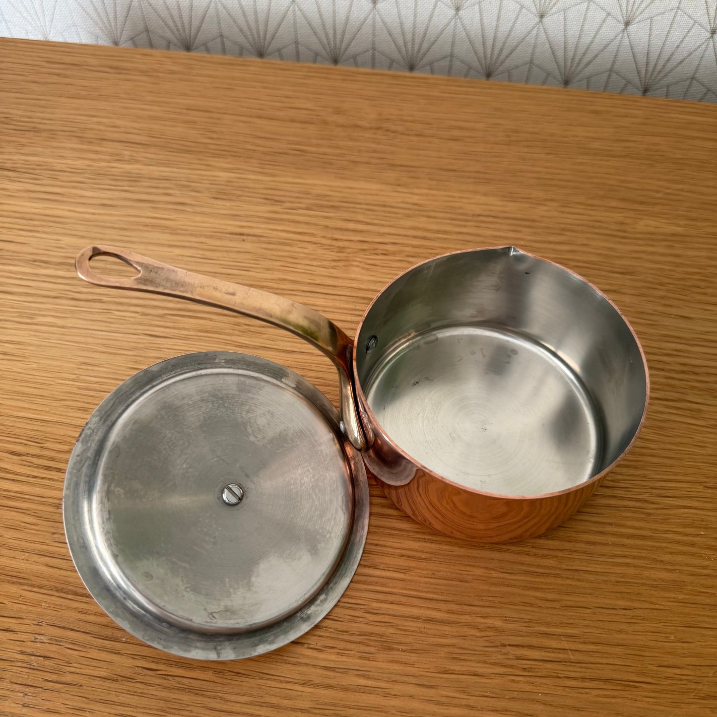 Vintage sauce pan Le Gourmet French COPPER lining with lid 2608259