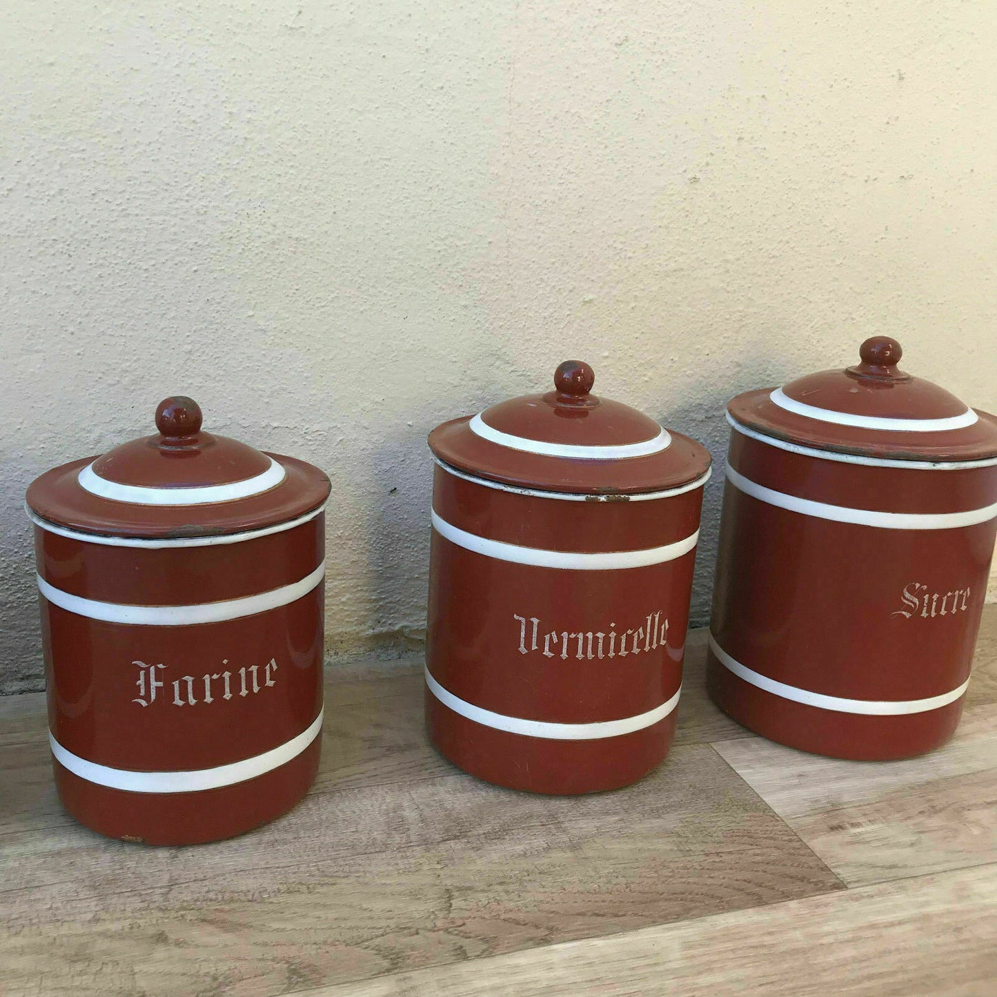 Bistro Francais 4 Canisters Set French Enameled France Vintage 1900 s 28041818 - Fleamarketfrance