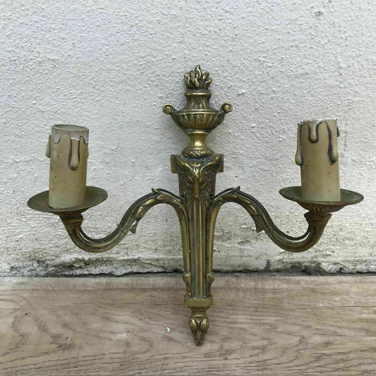 French Bronze Wall Sconces Classical Candle Holders Pair Vintage 14061833 Unbranded