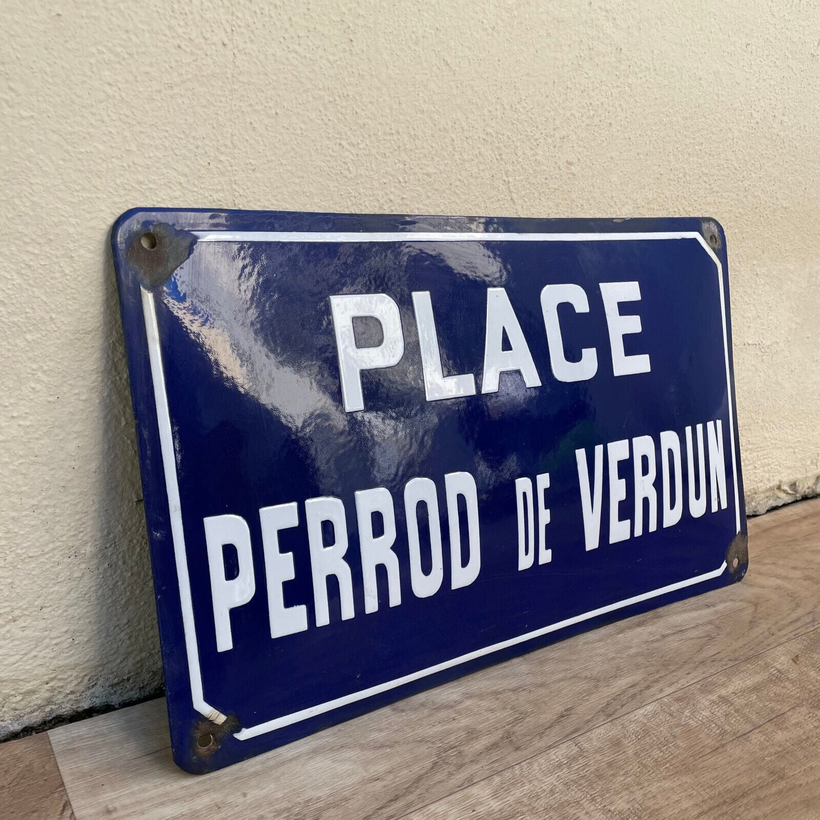 Old French Street Enameled Sign Plaque arched bombed - vintage VERDUN 1501254 - Fleamarketfrance