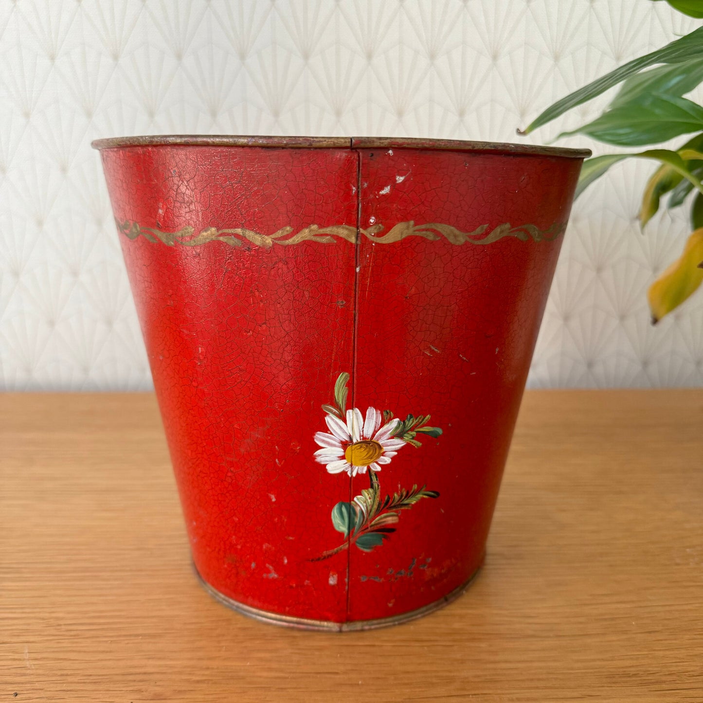 French Tole Planter Red Hand Painted Floral Napoleon III Vintage 15062422 Fleamarketfrance