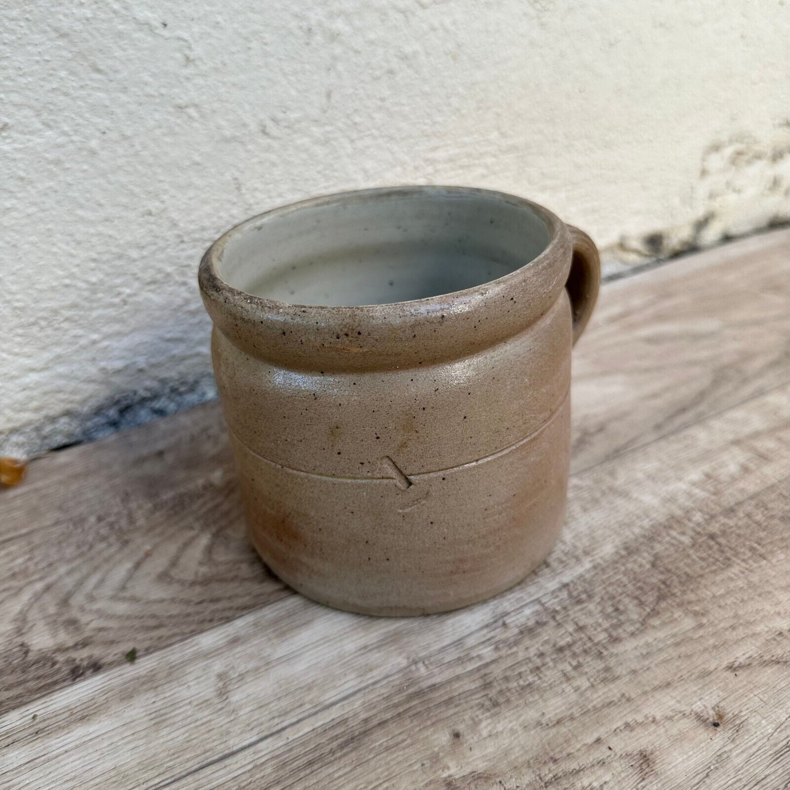 FRENCH VINTAGE confit jug mug cup glazed brown grey 01112322 - Fleamarketfrance