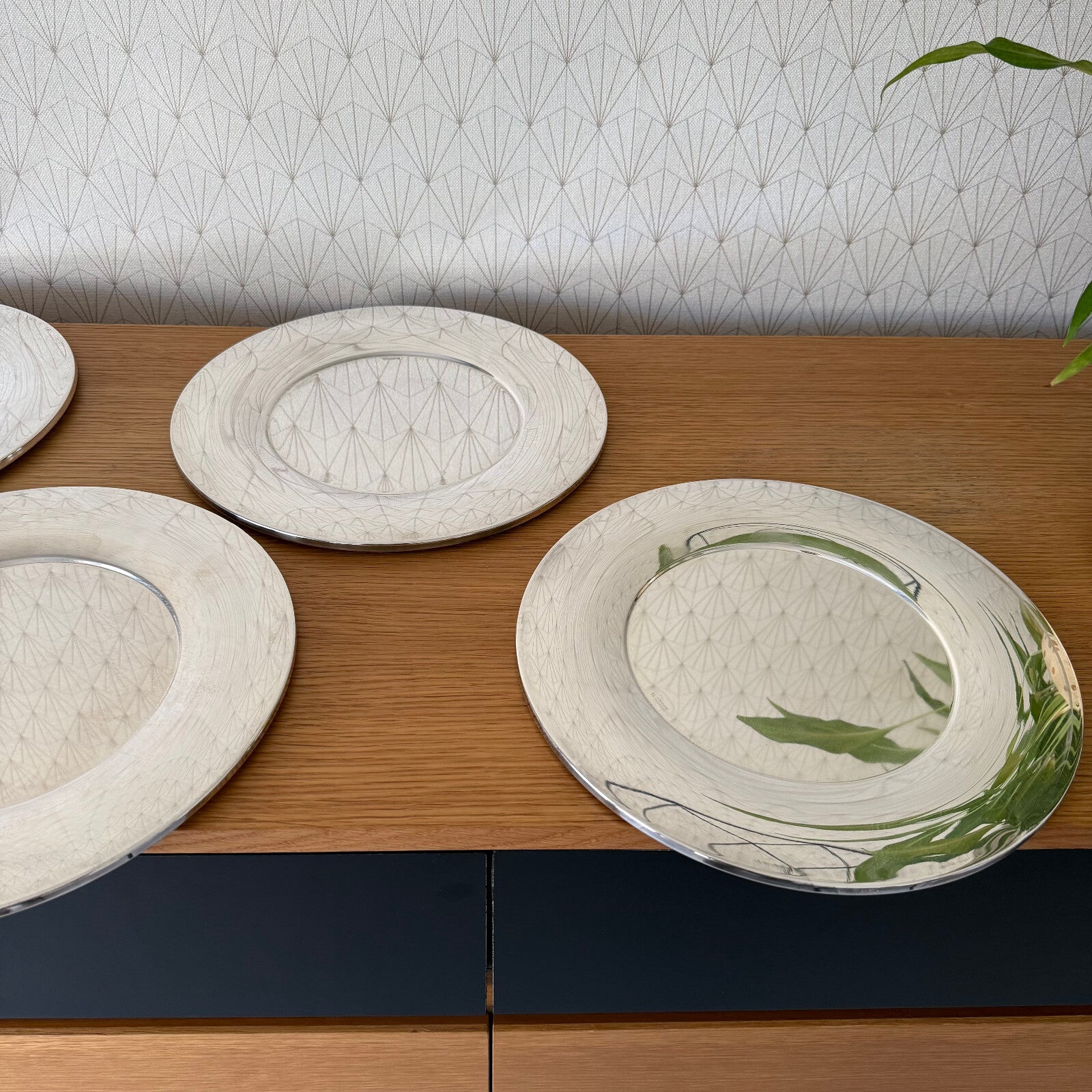 French Silverplate Art Deco Serving Plates Orfevrerie France Set 4 0304251 Orfevrerie de France