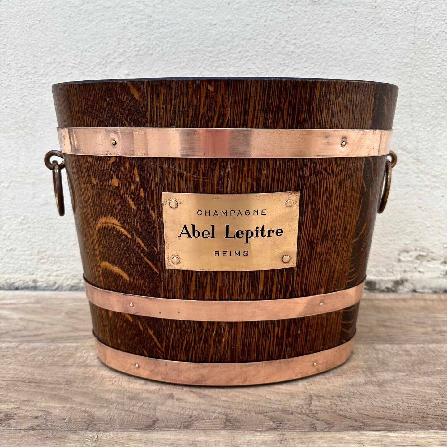 Vintage French Champagne Ice Bucket Cooler Made France WOOD BRASS 1805234 - Fleamarketfrance