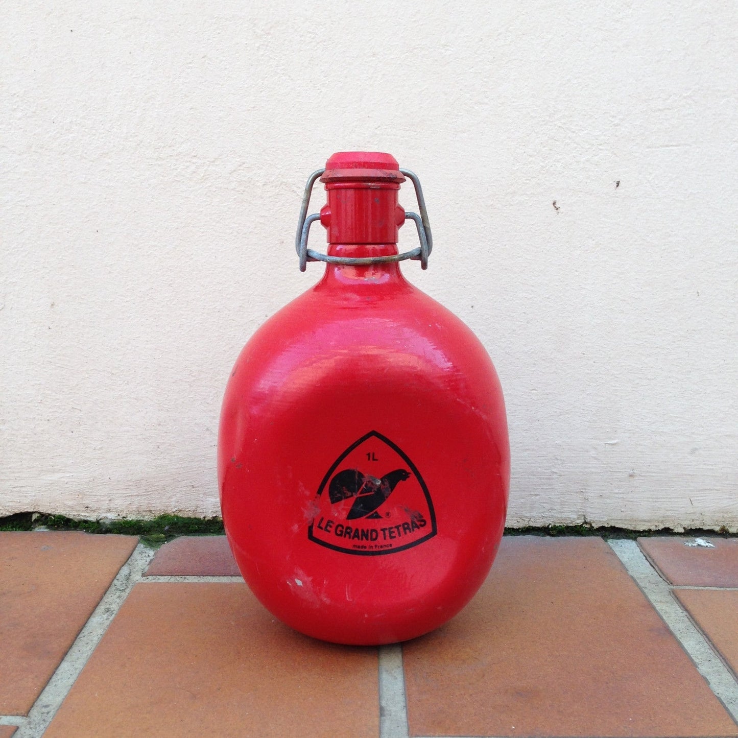 Vintage French Aluminum Flask Red Le Grand Tetras Hiking Bottle 1L Fleamarketfrance