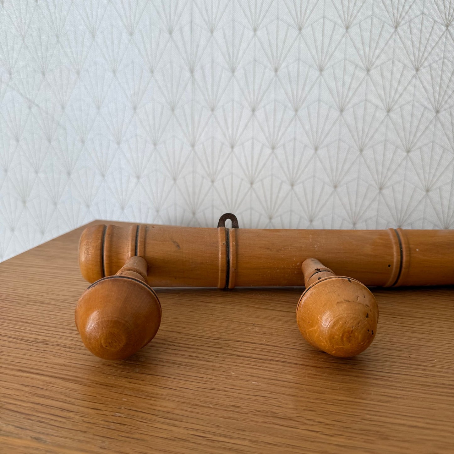 Antique Wooden French Coat Hook Hat 4 Pegs Hanger Faux Bamboo rack 0307258