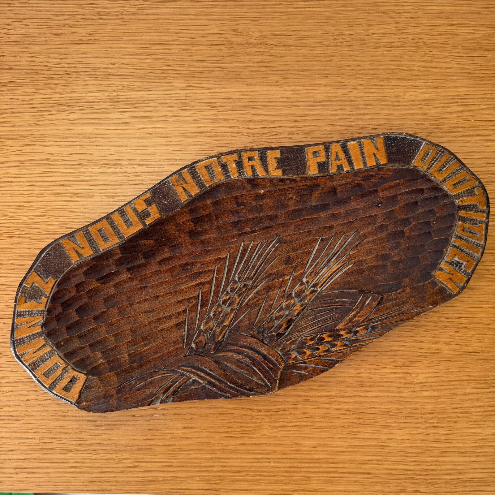 Antique French Bread Board Carved Wood Wheat Notre Pain 19062510 Antique