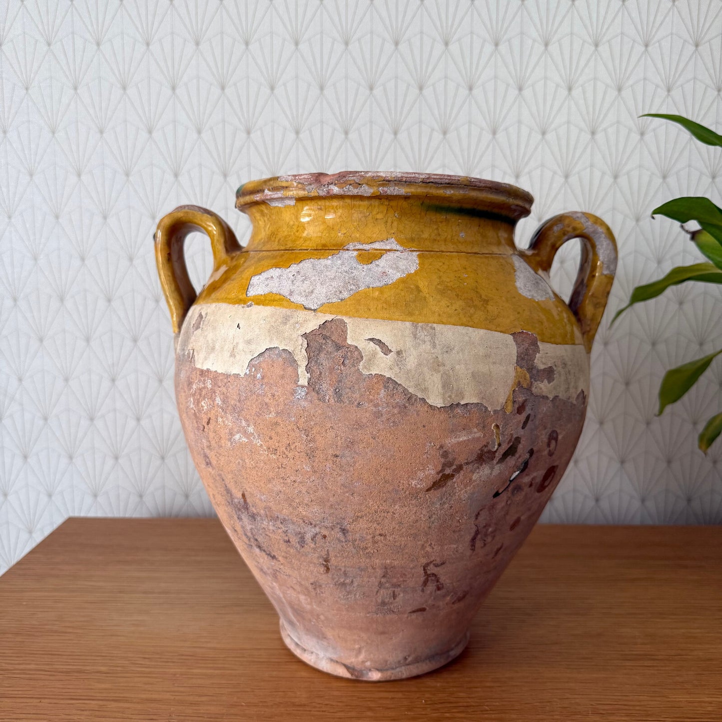 French Confit Pot Antique Terracotta Yellow Green Large Glazed 2302256 Unmarked