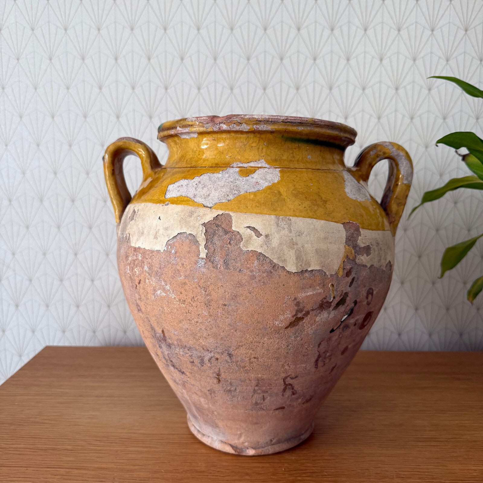 French Confit Pot Antique Terracotta Yellow Green Large Glazed 2302256 Unmarked