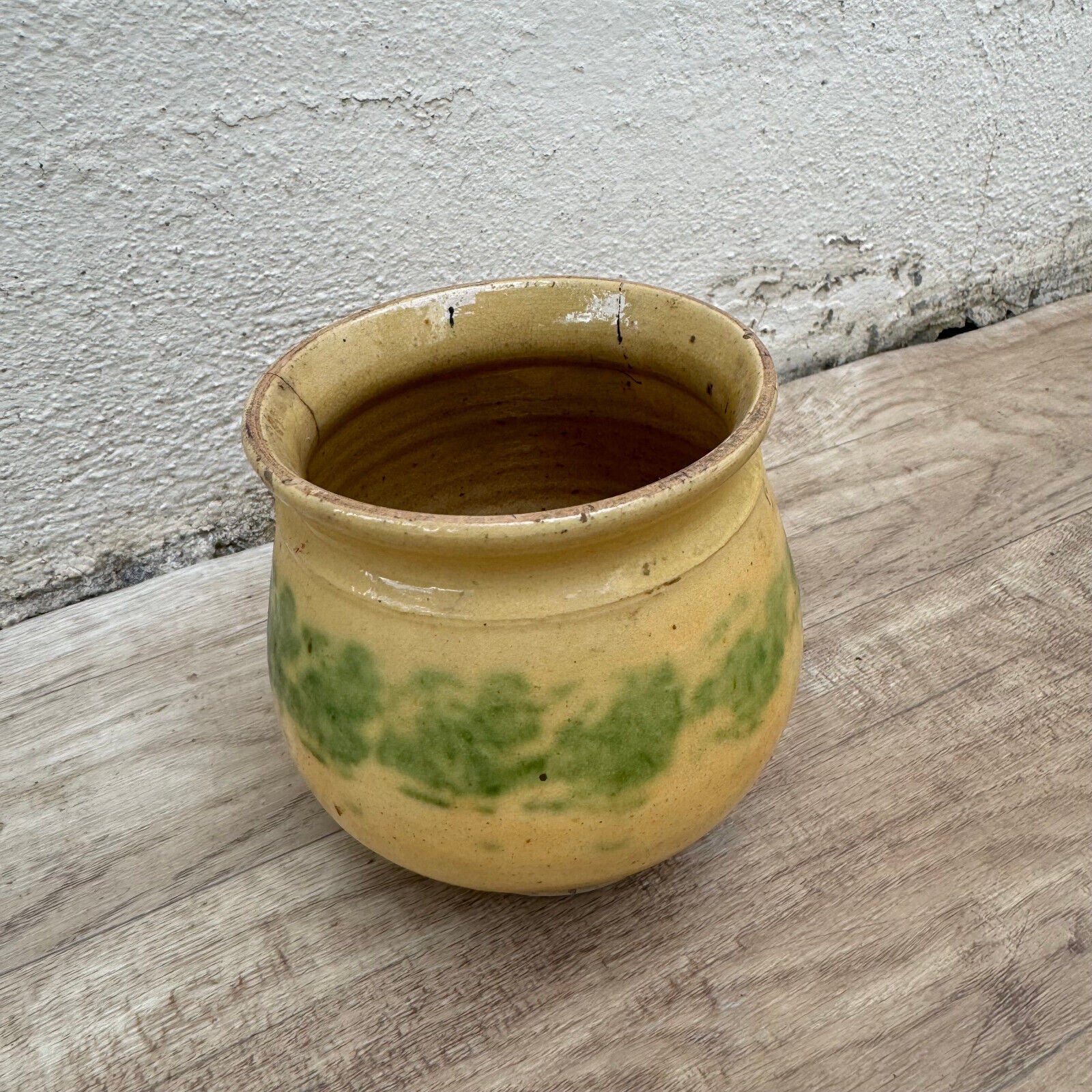 HANDMADE GLAZED YELLOW FRENCH CONFIT JAM POT SMALL STONEWARE 1909242 - Fleamarketfrance