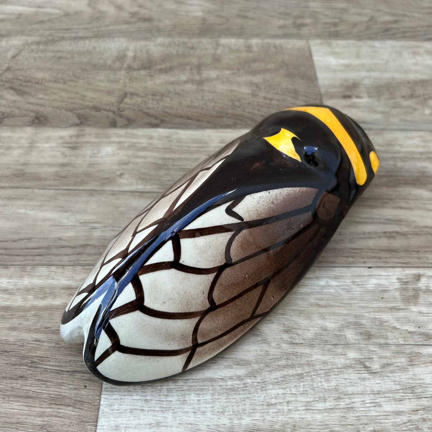 Vintage French MAJOLICA CICADA great shape WALL POCKET VASE 8 1/4" 2008225 Unmarked