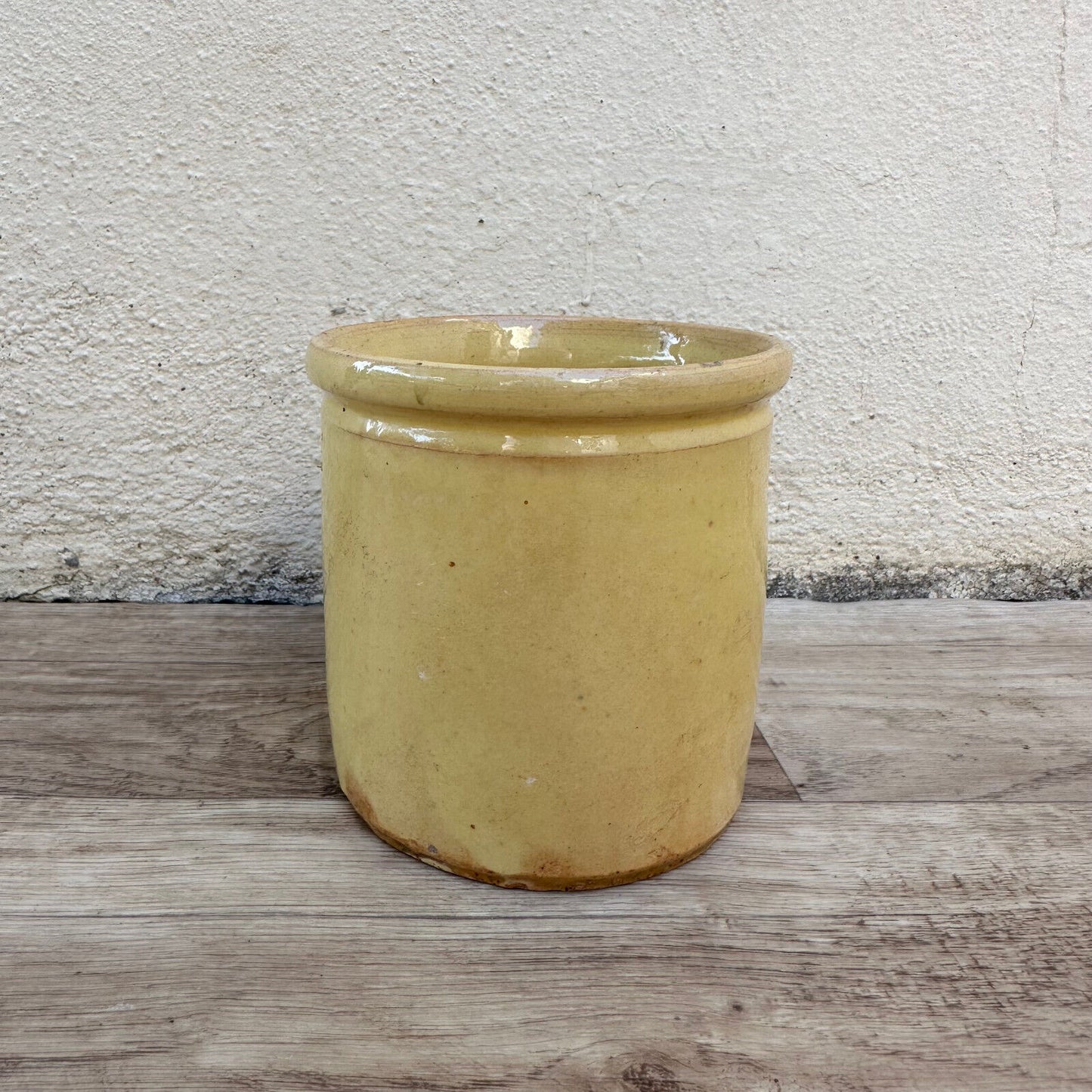 HANDMADE GLAZED BEIGE YELLOW ANTIQUE FRENCH JAM POT CONFIT 0503255 - Fleamarketfrance