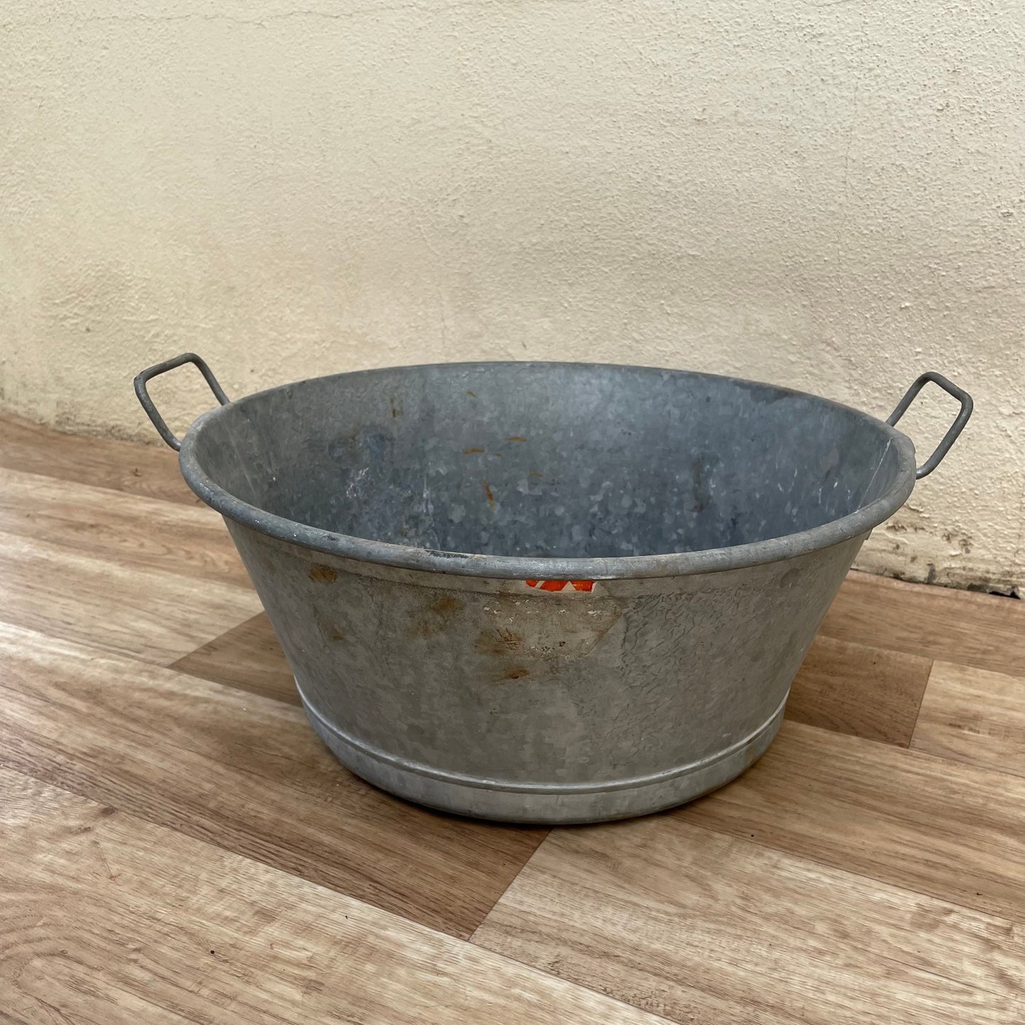 Vintage French Galvanized Zinc Wash Bucket Basin Potted Plant 0910252*