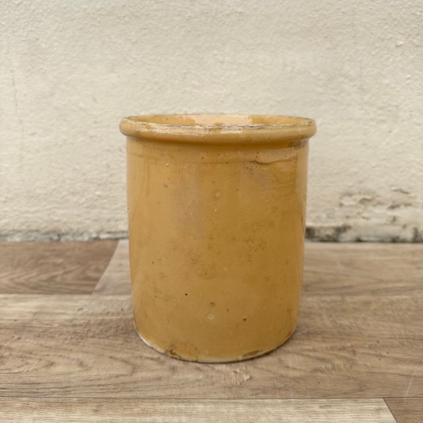 French Jam Pot Yellow Glazed Terracotta Crock 6" Antique 13082516* Unmarked