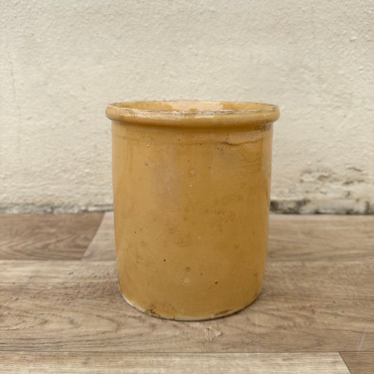 French Jam Pot Yellow Glazed Terracotta Crock 6" Antique 13082516* Unmarked