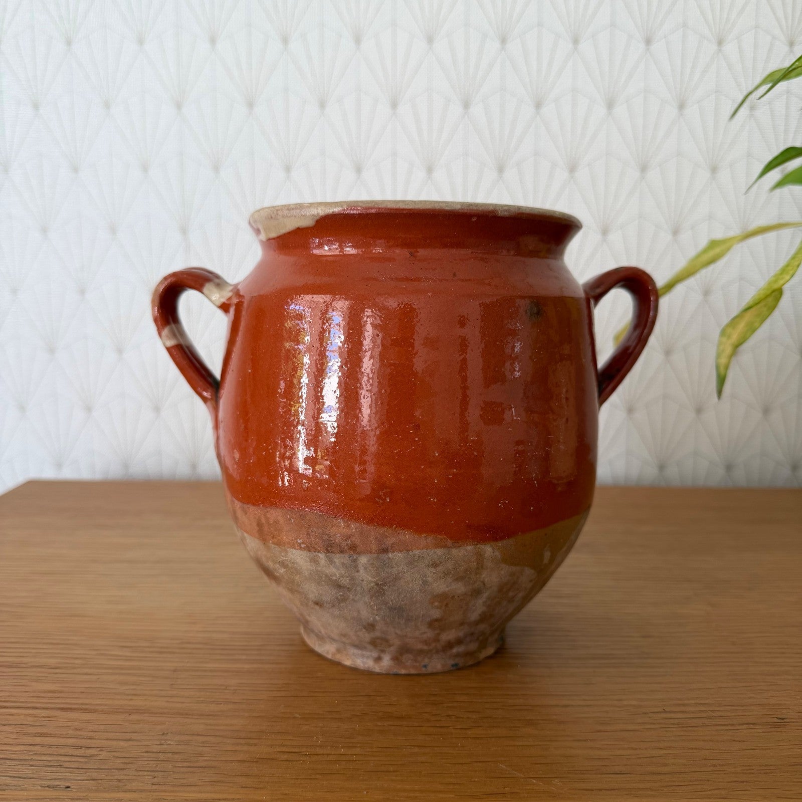 Antique French Confit Pot Glazed Terra Cotta 2-Handle Vessel 17.5cm 1506268 Unmarked
