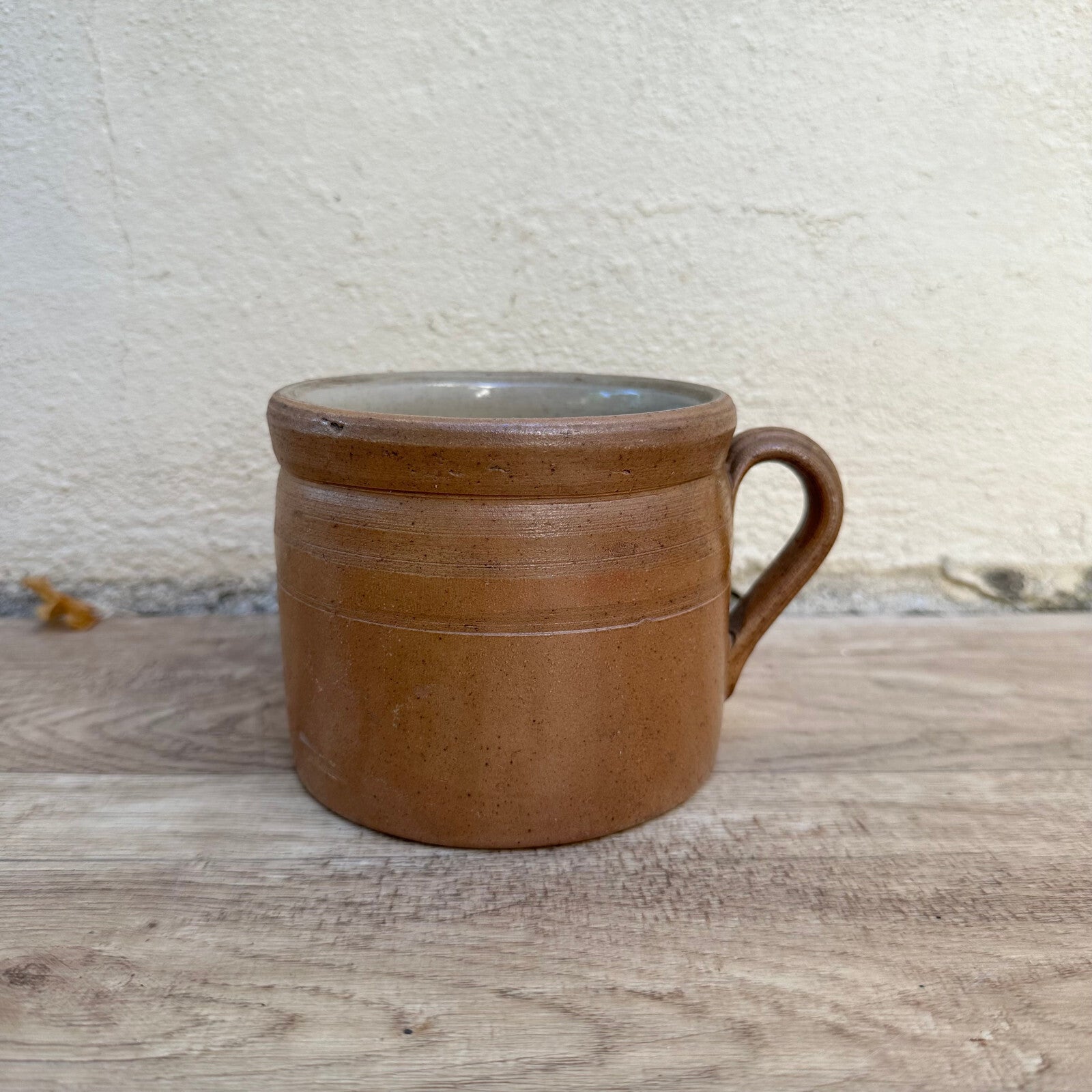 French Stoneware Mug Brown Glazed Ceramic Confit Pot Vintage 01112318 Made in France