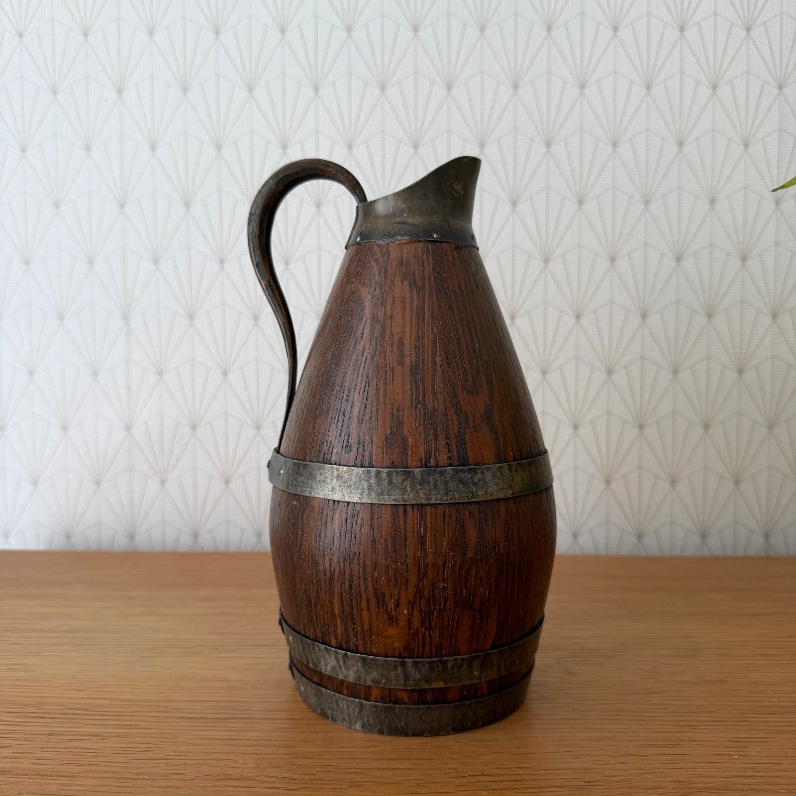 Antique French Wooden Wine Pitcher Metal Banded Staved Construction 0405262 Fleamarketfrance