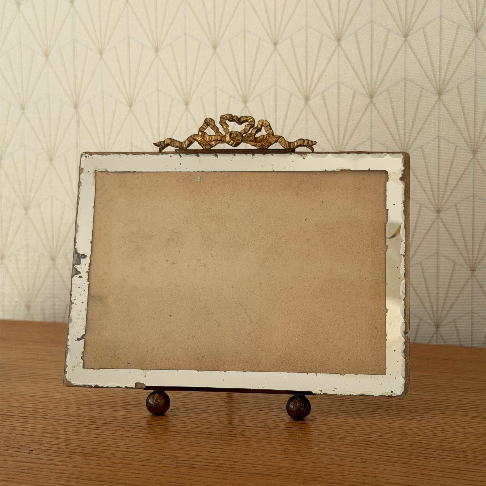 Antique French Brass Photo Frame Victorian Ribbon Bow Glass 7x6.5 03022611 Fleamarketfrance