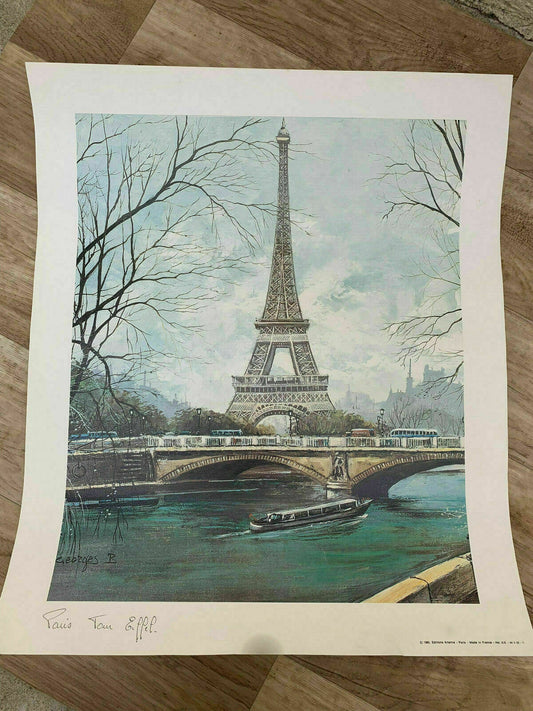 Vintage Paris Poster Eiffel Tower Seine River French Art Print 15071915 Fleamarketfrance